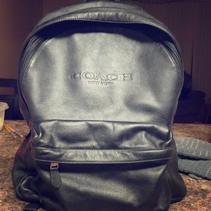 Black leather coach backpack